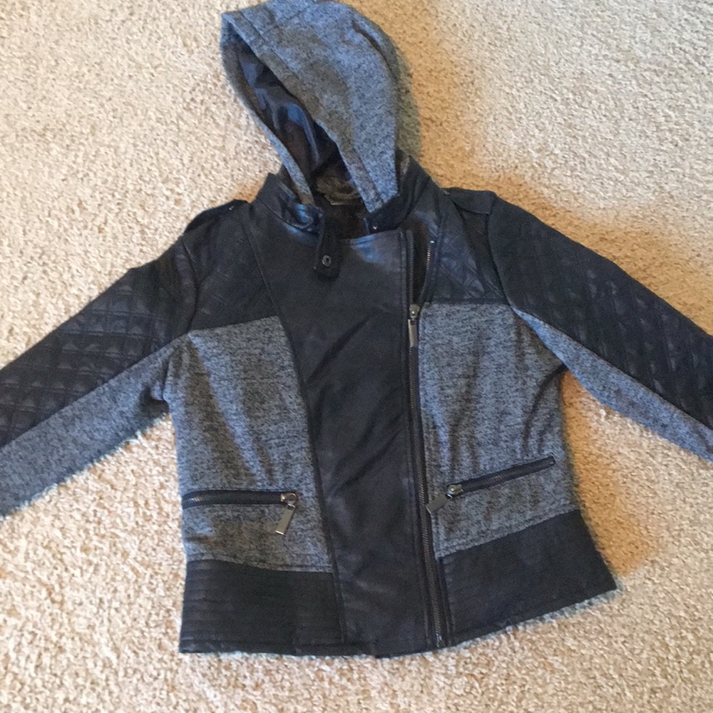 Girls Leather/ Fabric Jacket w/ Detachable Hood